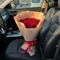 red rose (25 pcs.), packaging, ribbon