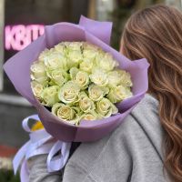 white rose (25 pcs.), packaging, ribbon