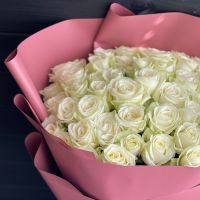white rose (51 pcs.), packaging, ribbon