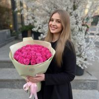 pink rose (25 pcs.), packaging, ribbon