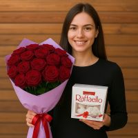 Bouquet 15 red roses + rafaello