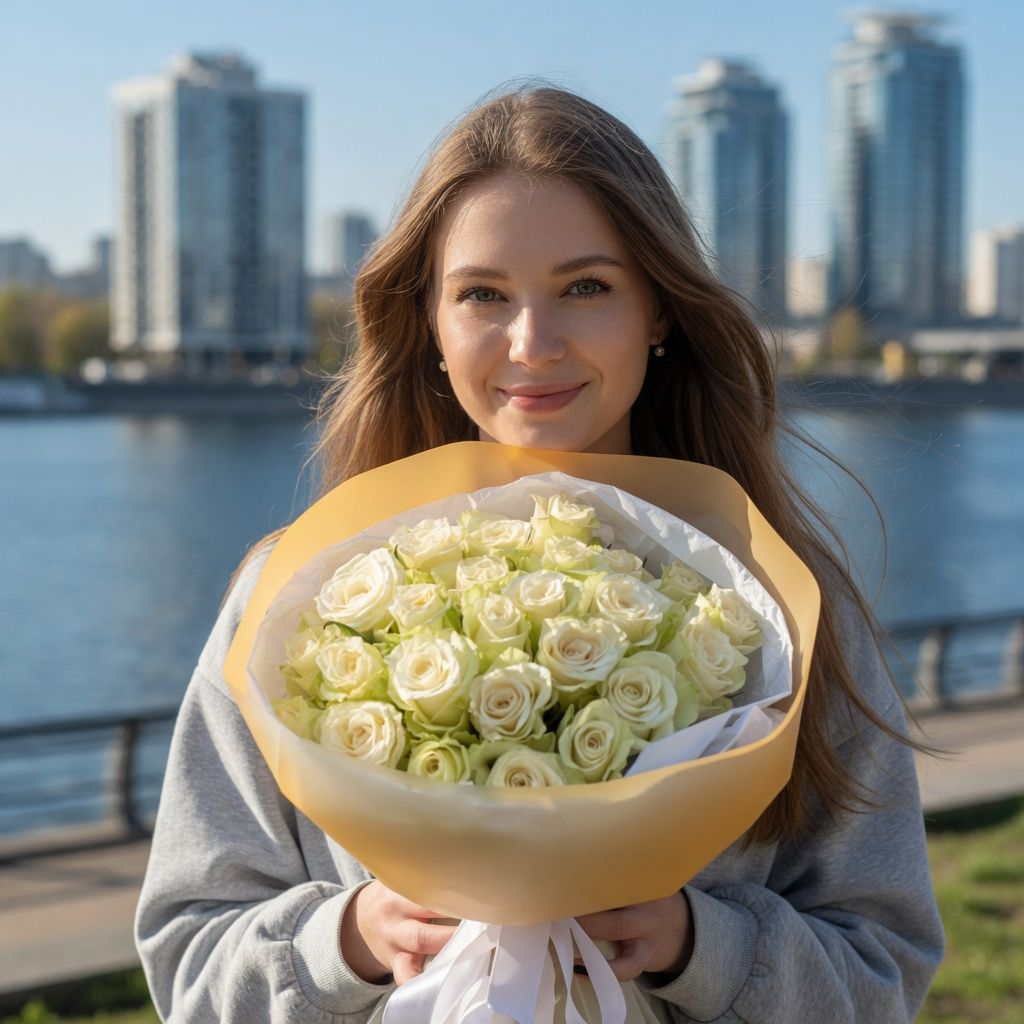 Bouquet 25 white roses Kenia