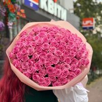 pink rose (101 pcs.), packaging, ribbon