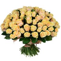 cream rose (101 pcs.), packaging, ribbon