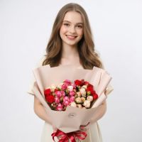 red bush rose, packaging, ribbon
