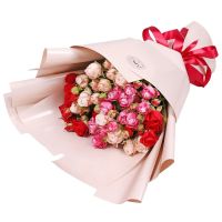 red bush rose, packaging, ribbon