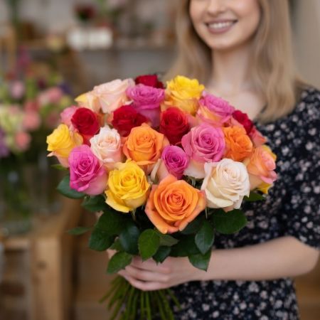 rose (15 pcs.), packaging, ribbon