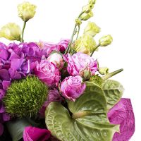 anthurium, carnation, eustoma, packaging, ribbon