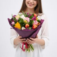 Bouquet 25 multi colored tulips 