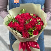 rose (19 pcs.), ruscus, packaging, ribbon