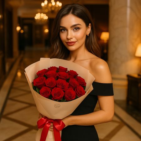 rose (15 pcs.), packaging, ribbon