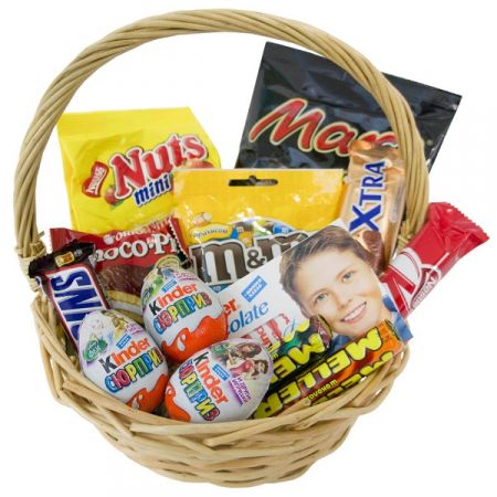 Basket for a sweet tooth, chocolate basket, gift delivery, basket of candies