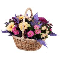 gerbera, eustoma, spray rose, oasis, chamelacium, brassica, packaging, ribbon