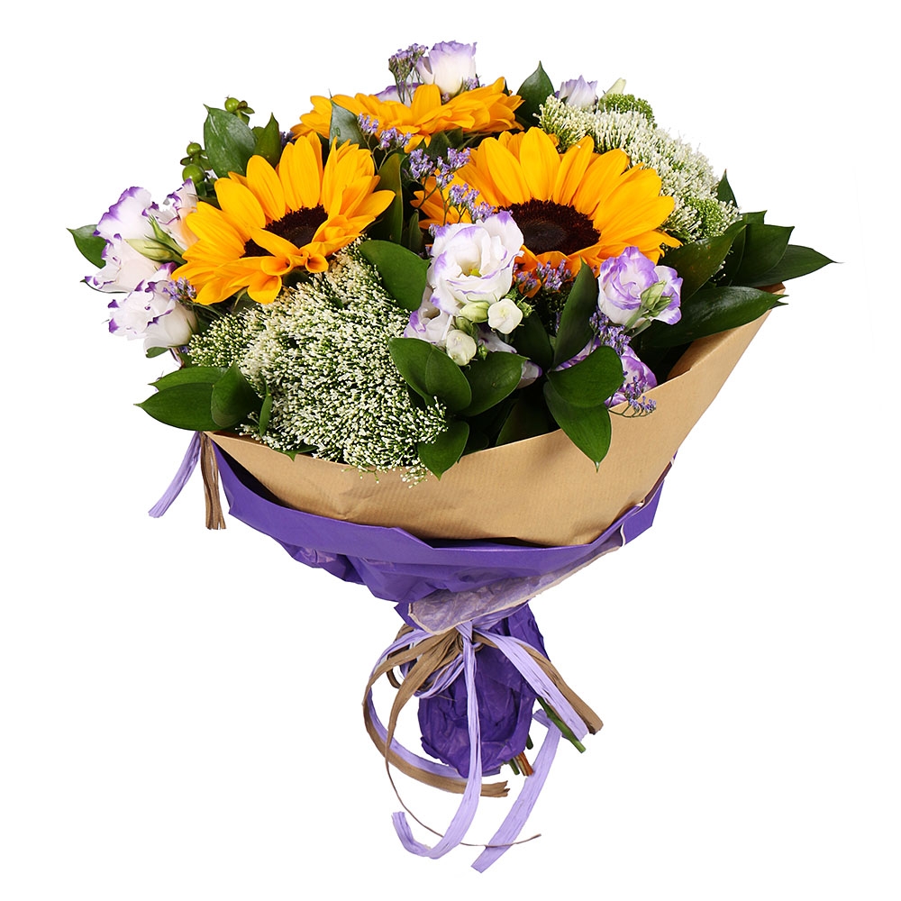 Bright beautiful bouquet of sunflowers 'Summer Symphony' to buy with delivery